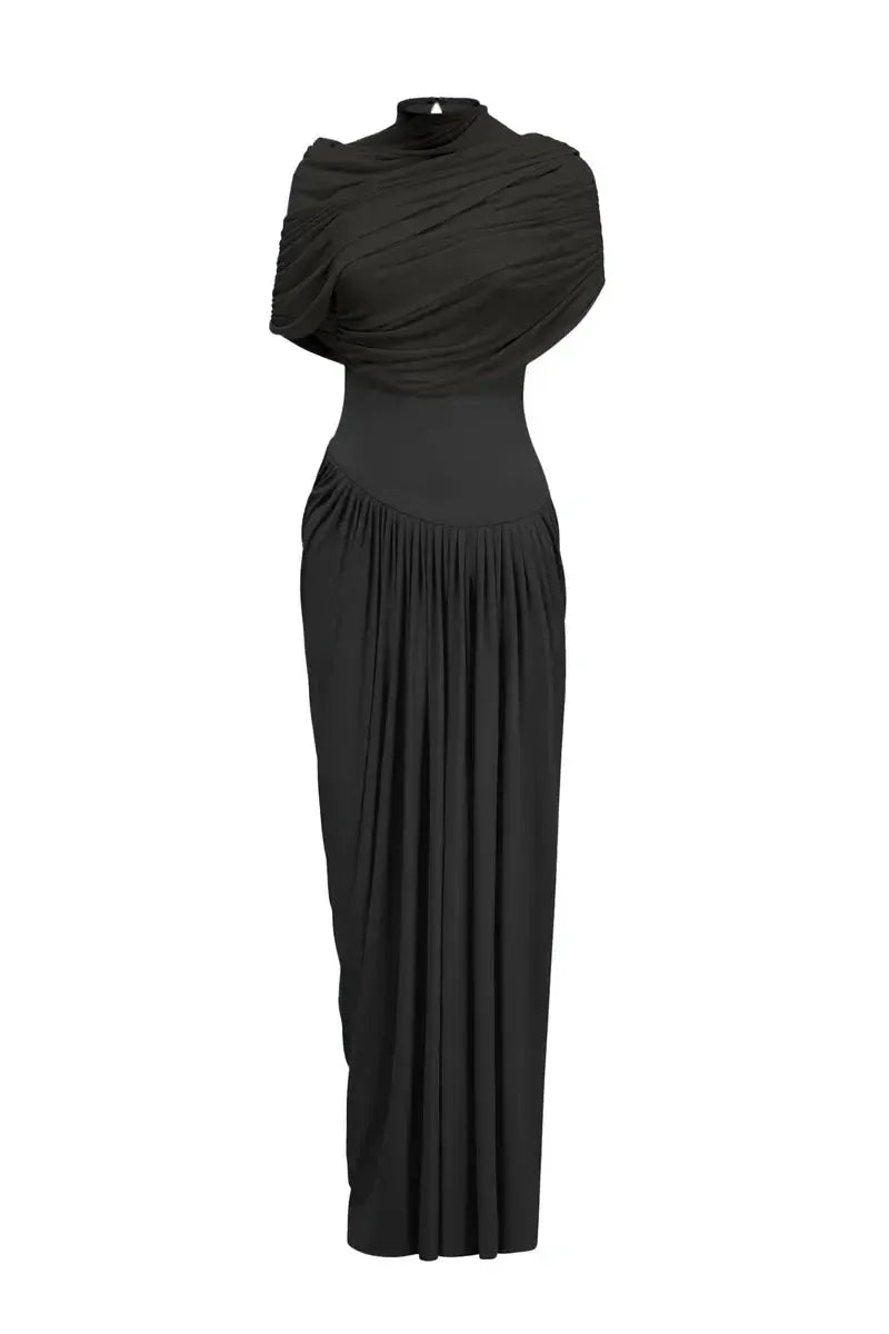 Drapiertes Maxikleid Celeste in Schwarz, elegante Damenmode für besondere Anlässe und Abendveranstaltungen.