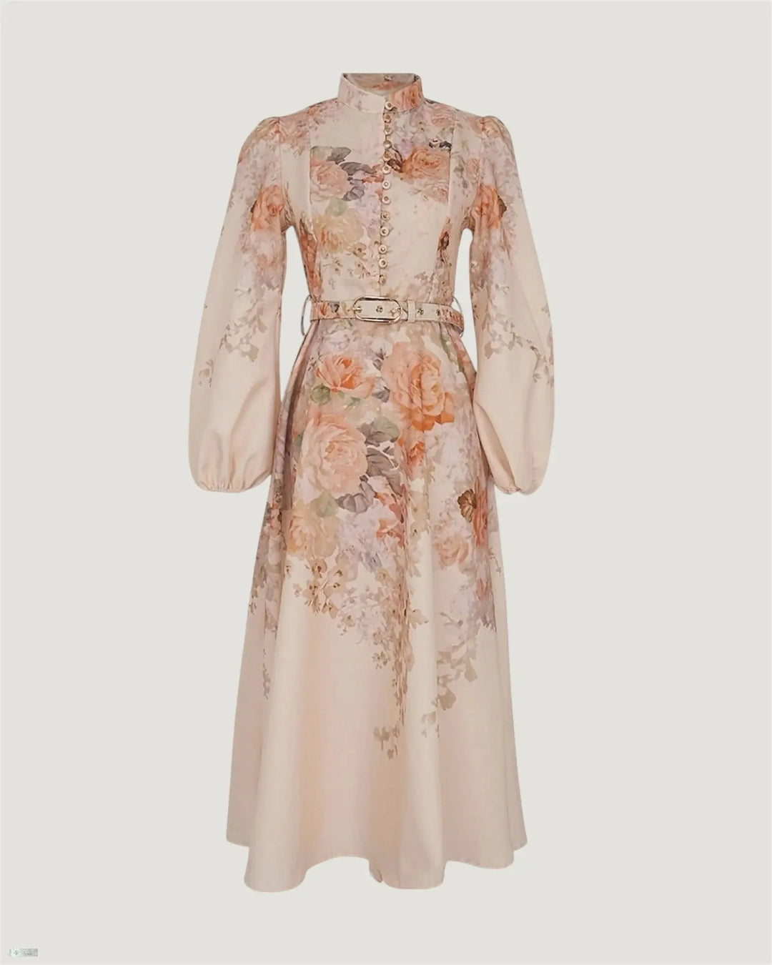 Elegantes Maxikleid mit floralem Print und Puffärmeln – Miraée Sommerkleid mit Gürtel.
