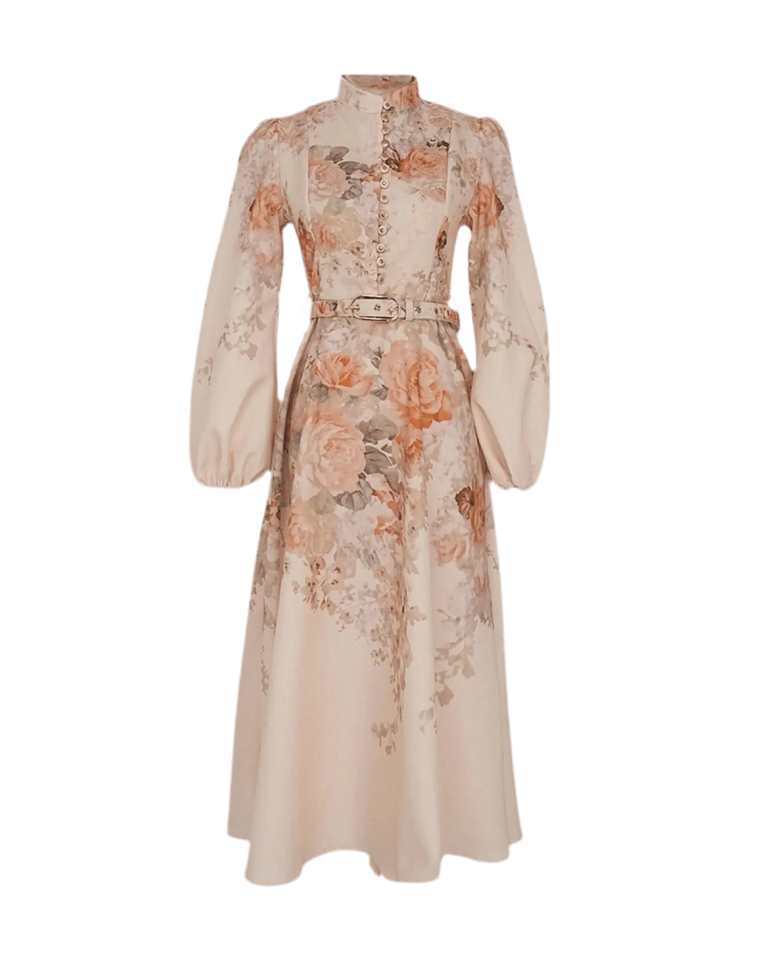 Elegantes Maxikleid mit floralem Print und Puffärmeln – Miraée Sommerkleid mit Gürtel.