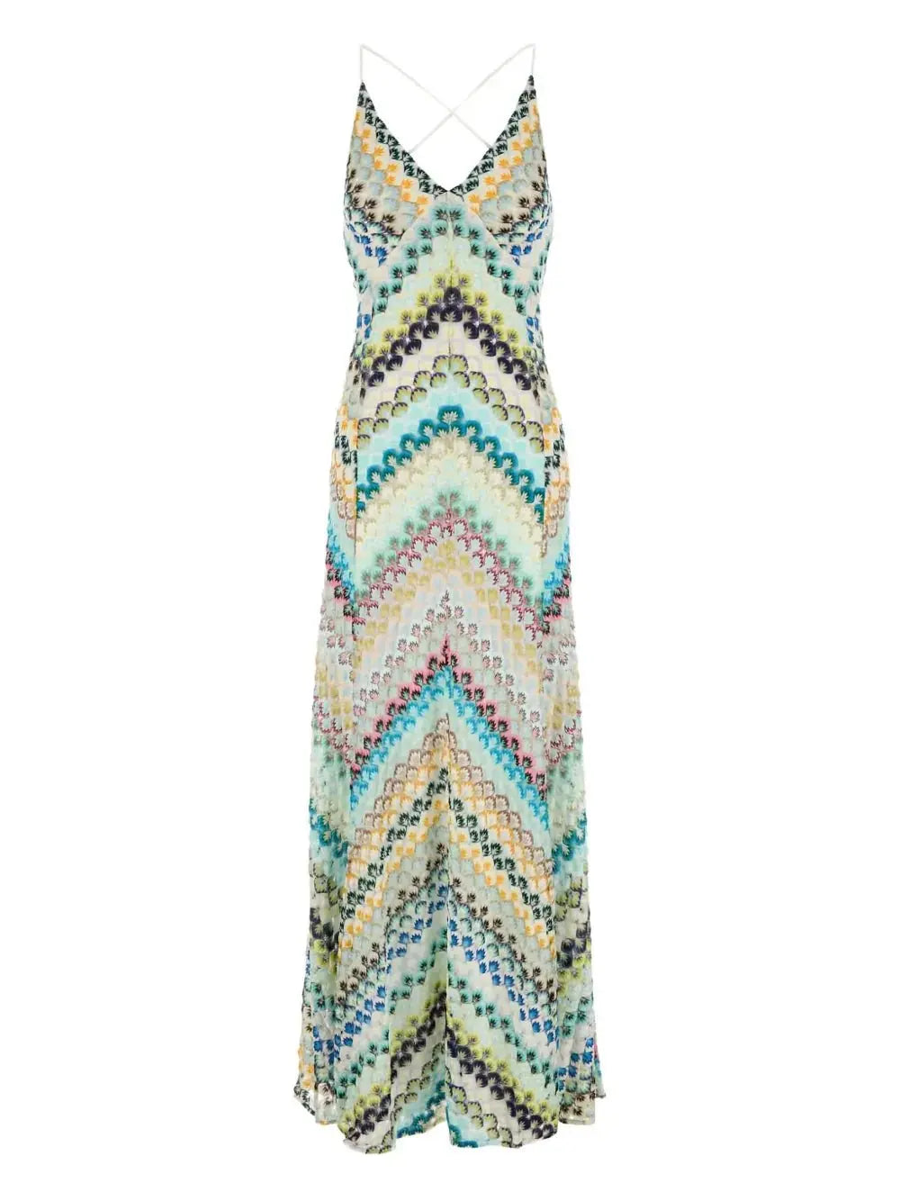 Boho Rainbow – Maxikleid mit farbenfrohem Zickzack-Muster.