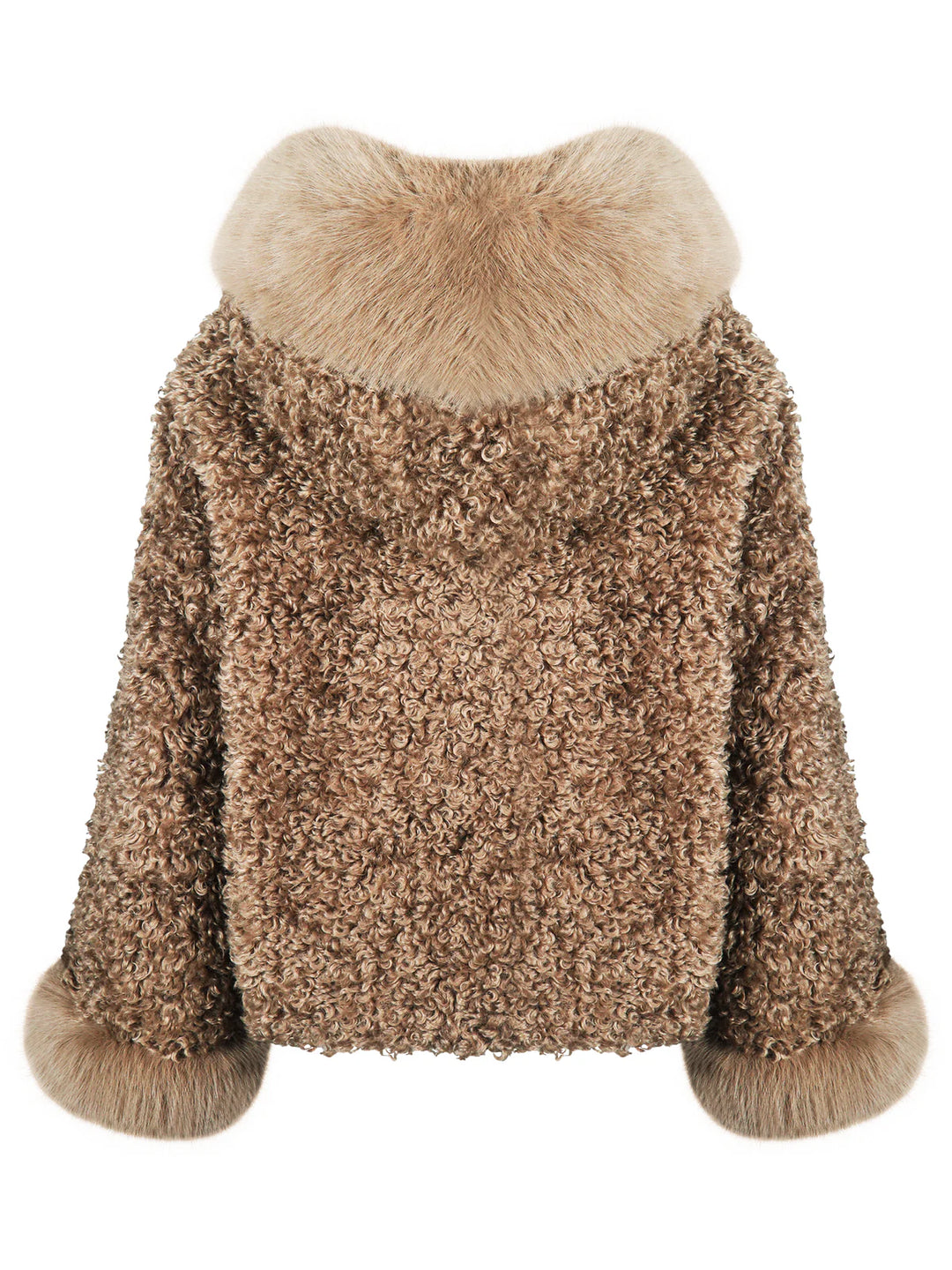 AMÉLIE – Flauschige Felljacke mit Kapuze in braunem Kunstpelz, ideal für kühle Tage.