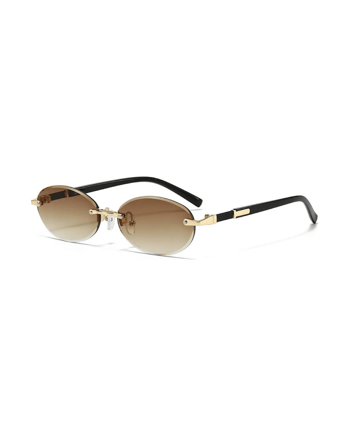 MIRAEE-UNIFORM-2026 | Neo Ellipse Rimless UV400 Sunglasses – braun – freigestellte Produktansicht auf weißem Hintergrund