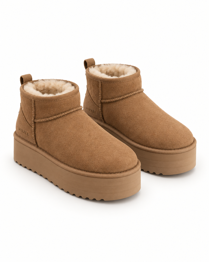 NOÉMIE Plateau-Winterboots in Kastanienbraun – Freisteller mit MIRAÉE Prägung