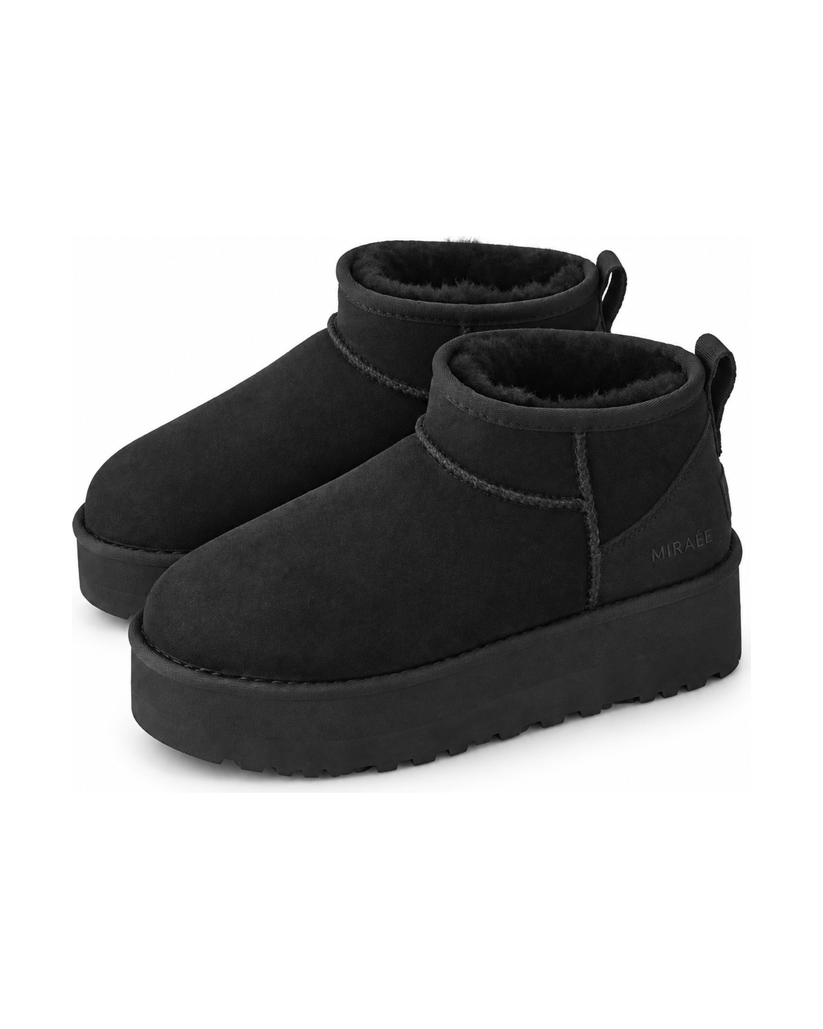 MIRAEE-UNIFORM-2026 | NOÉMIE – Plateau-Winterboots in Veloursoptik – Schwarz – freigestellte Produktansicht auf weißem Hintergrund