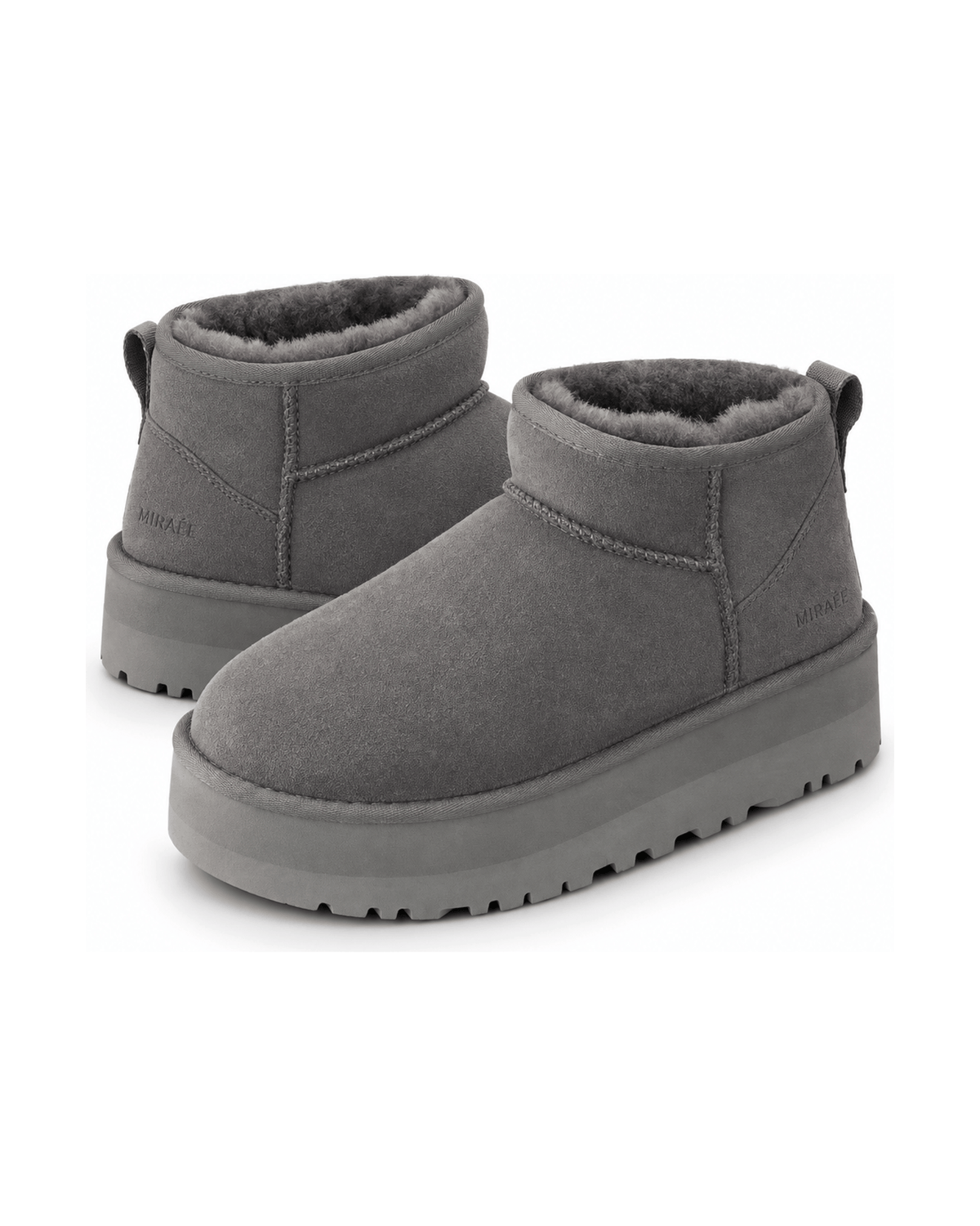MIRAEE-UNIFORM-2026 | NOÉMIE – Plateau-Winterboots in Veloursoptik – Grau – freigestellte Produktansicht auf weißem Hintergrund