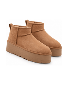 MIRAEE-UNIFORM-2026 | NOÉMIE – Plateau-Winterboots in Veloursoptik – Kastanienbraun – freigestellte Produktansicht auf weißem Hintergrund
