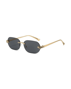 MIRAEE-UNIFORM-2026 | Noir Panther Rimless UV400 Sunglasses – Schwarz – freigestellte Produktansicht auf weißem Hintergrund