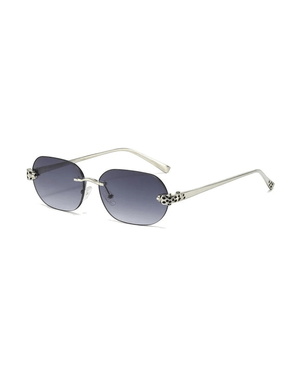 MIRAEE-UNIFORM-2026 | Noir Panther Rimless UV400 Sunglasses – Blau/Silber – freigestellte Produktansicht auf weißem Hintergrund