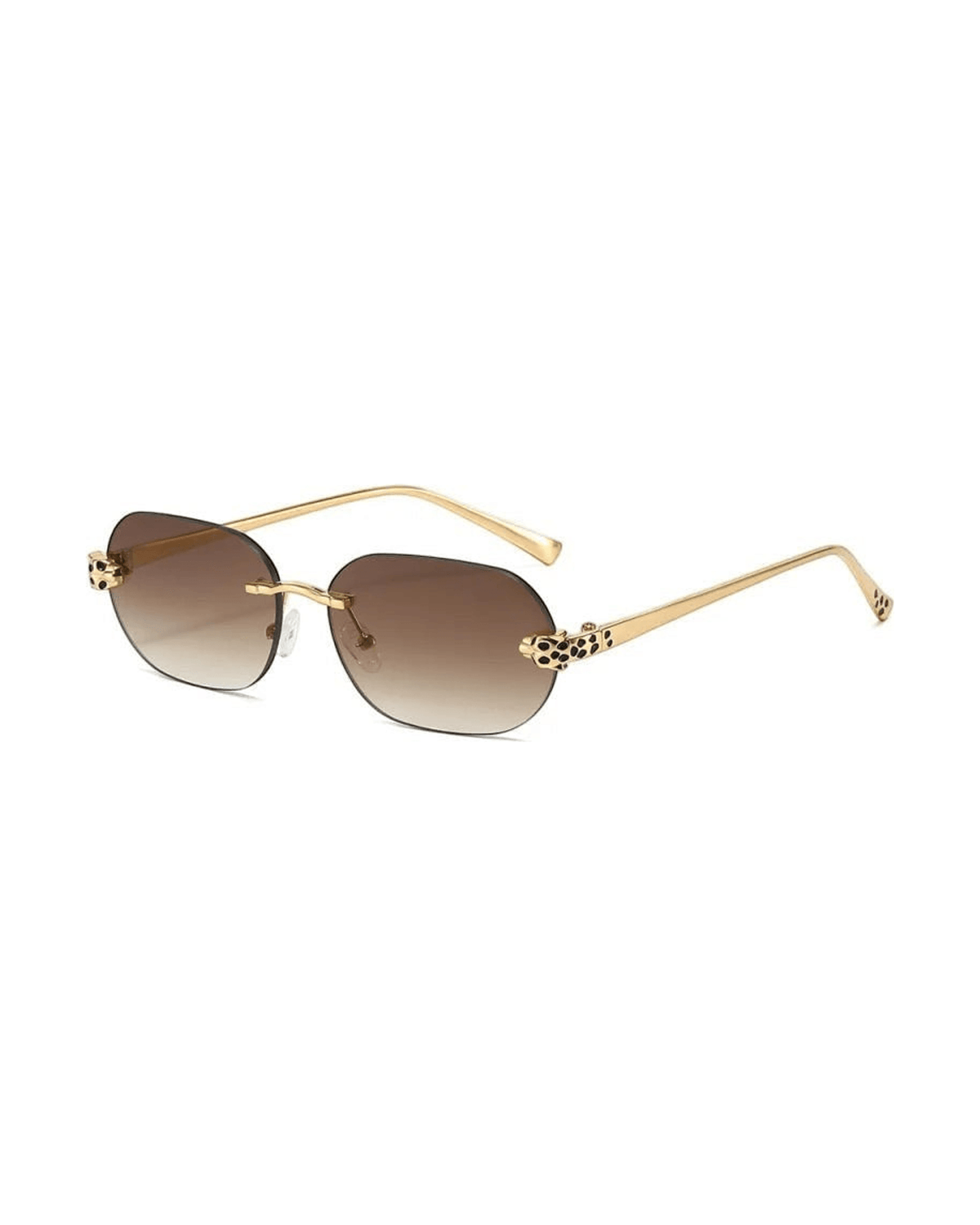 MIRAEE-UNIFORM-2026 | Noir Panther Rimless UV400 Sunglasses – Braun – freigestellte Produktansicht auf weißem Hintergrund