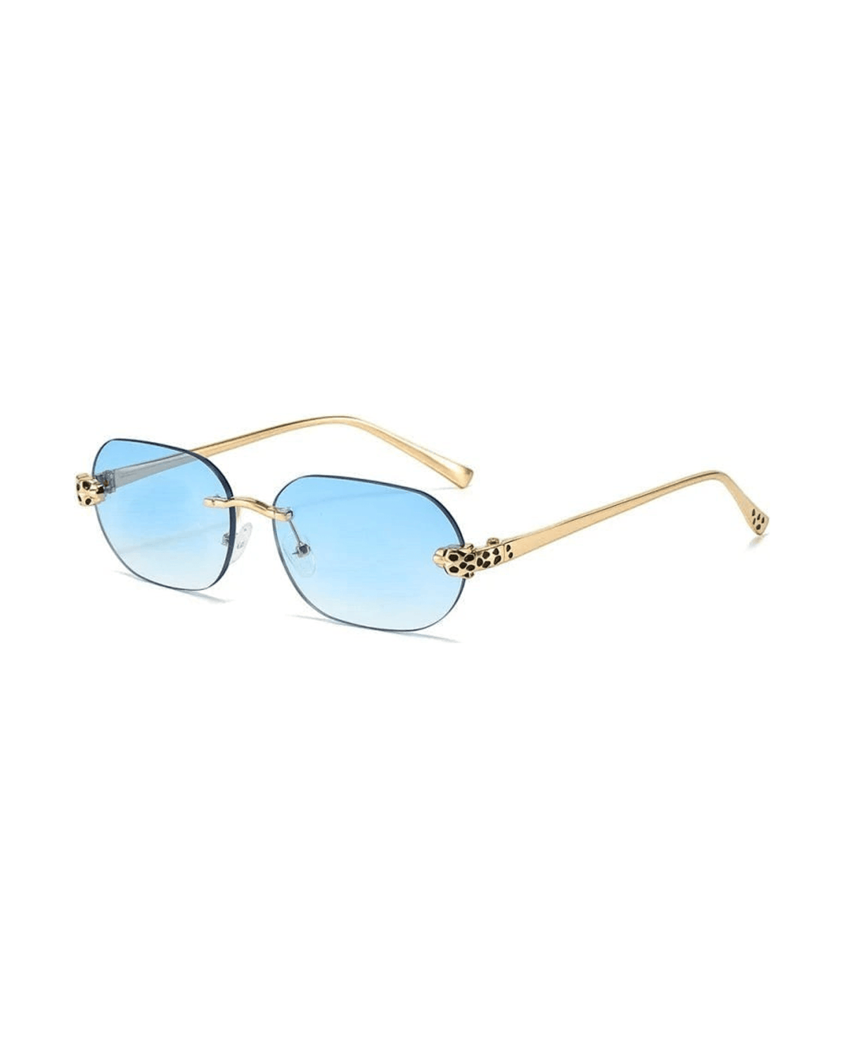 MIRAEE-UNIFORM-2026 | Noir Panther Rimless UV400 Sunglasses – Hellblau – freigestellte Produktansicht auf weißem Hintergrund