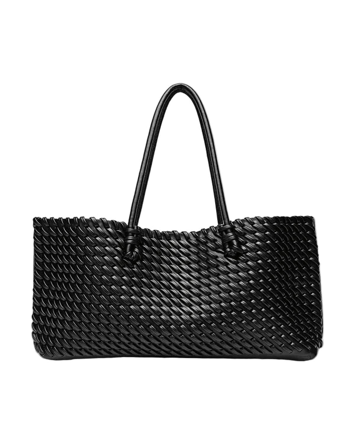 MIRAEE-UNIFORM-2026 | NORA – Geflochtene Shopper Tote Bag mit Top Handle – black – freigestellte Produktansicht auf weißem Hintergrund