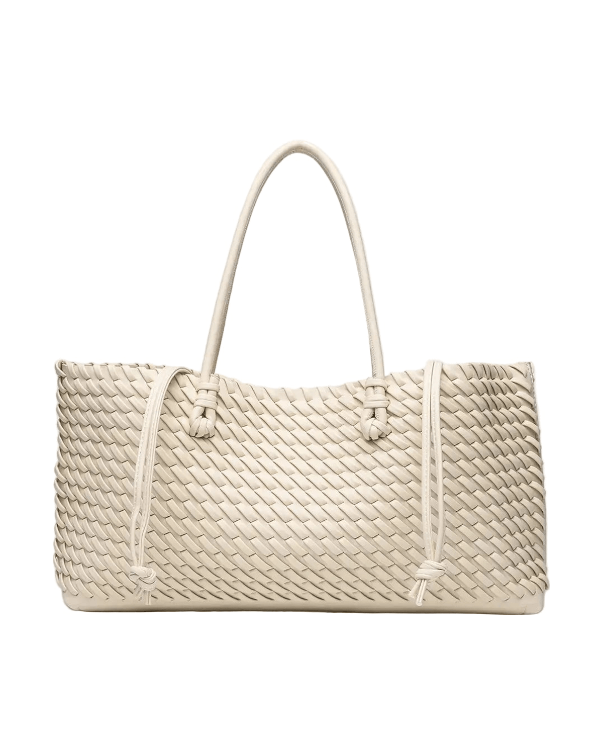 MIRAEE-UNIFORM-2026 | NORA – Geflochtene Shopper Tote Bag mit Top Handle – Beige – freigestellte Produktansicht auf weißem Hintergrund