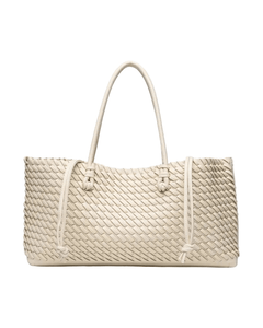 MIRAEE-UNIFORM-2026 | NORA – Geflochtene Shopper Tote Bag mit Top Handle – Beige – freigestellte Produktansicht auf weißem Hintergrund