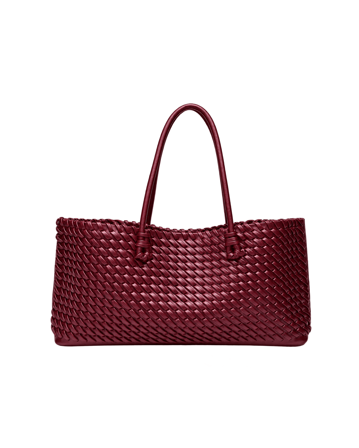 MIRAEE-UNIFORM-2026 | NORA – Geflochtene Shopper Tote Bag mit Top Handle – Burgundy – freigestellte Produktansicht auf weißem Hintergrund