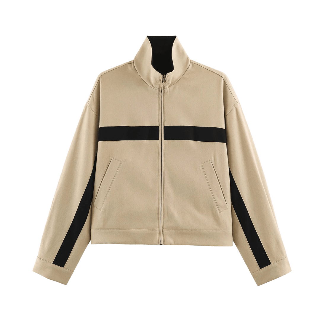 NORI – Color Blocking Zipper-Jacke mit Stehkragen | Khaki - ZAYVI