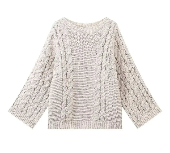 Oversize women's knitted sweater – chunky knit with cable pattern & wide sleeves - Miraee Paris