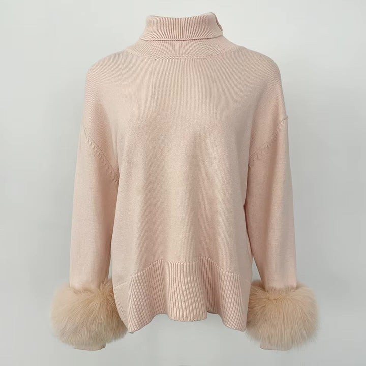 CELESTINE - Pullover mit Fellärmel in zartem Rosa, mit luxuriösen Kunstpelzfällern an den Ärmeln.