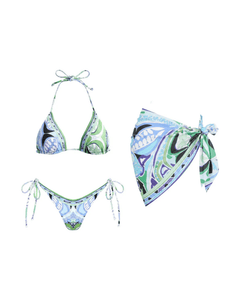 MIRAEE-UNIFORM-2026 | RIVIERA – Printed Tanga Bikini-Set mit Muster – Set 3 – freigestellte Produktansicht auf weißem Hintergrund
