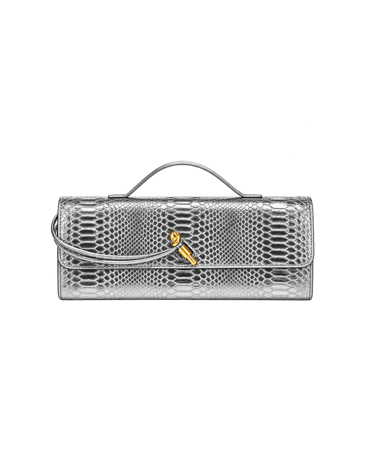 MIRAEE-UNIFORM-2026 | SERENA – Edle Baguette Bag in exotischer Python-Optik – Silver – freigestellte Produktansicht auf weißem Hintergrund