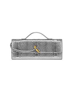 MIRAEE-UNIFORM-2026 | SERENA – Edle Baguette Bag in exotischer Python-Optik – Silver – freigestellte Produktansicht auf weißem Hintergrund