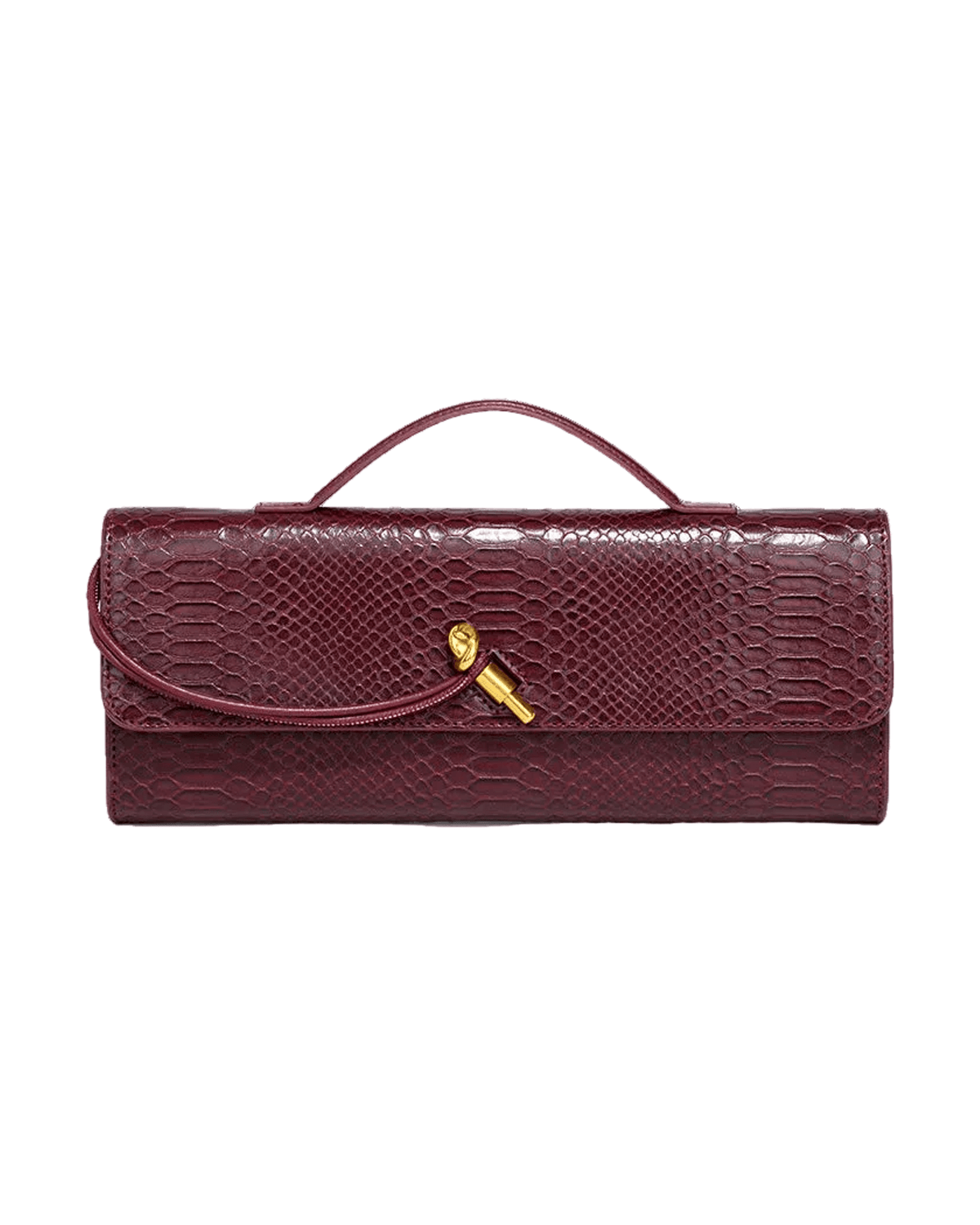 MIRAEE-UNIFORM-2026 | SERENA – Edle Baguette Bag in exotischer Python-Optik – Burgundy – freigestellte Produktansicht auf weißem Hintergrund