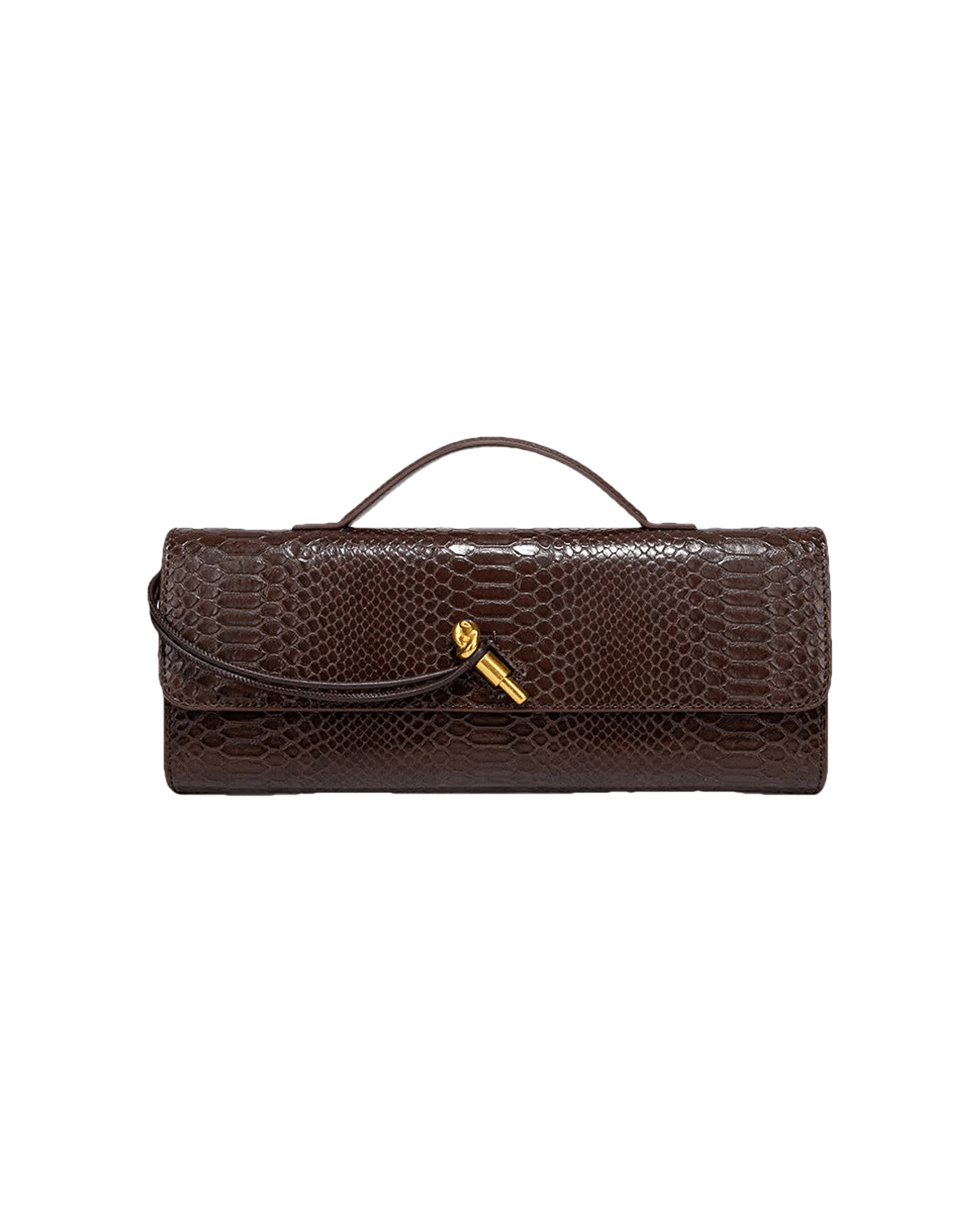 MIRAEE-UNIFORM-2026 | SERENA – Edle Baguette Bag in exotischer Python-Optik – Chocolate/Brown – freigestellte Produktansicht auf weißem Hintergrund