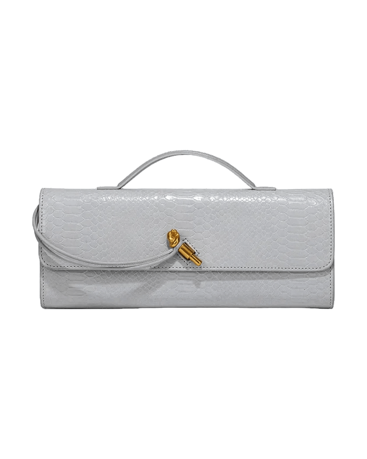 MIRAEE-UNIFORM-2026 | SERENA – Edle Baguette Bag in exotischer Python-Optik – Gray – freigestellte Produktansicht auf weißem Hintergrund