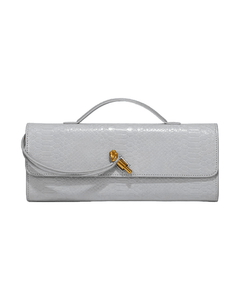 MIRAEE-UNIFORM-2026 | SERENA – Edle Baguette Bag in exotischer Python-Optik – Gray – freigestellte Produktansicht auf weißem Hintergrund
