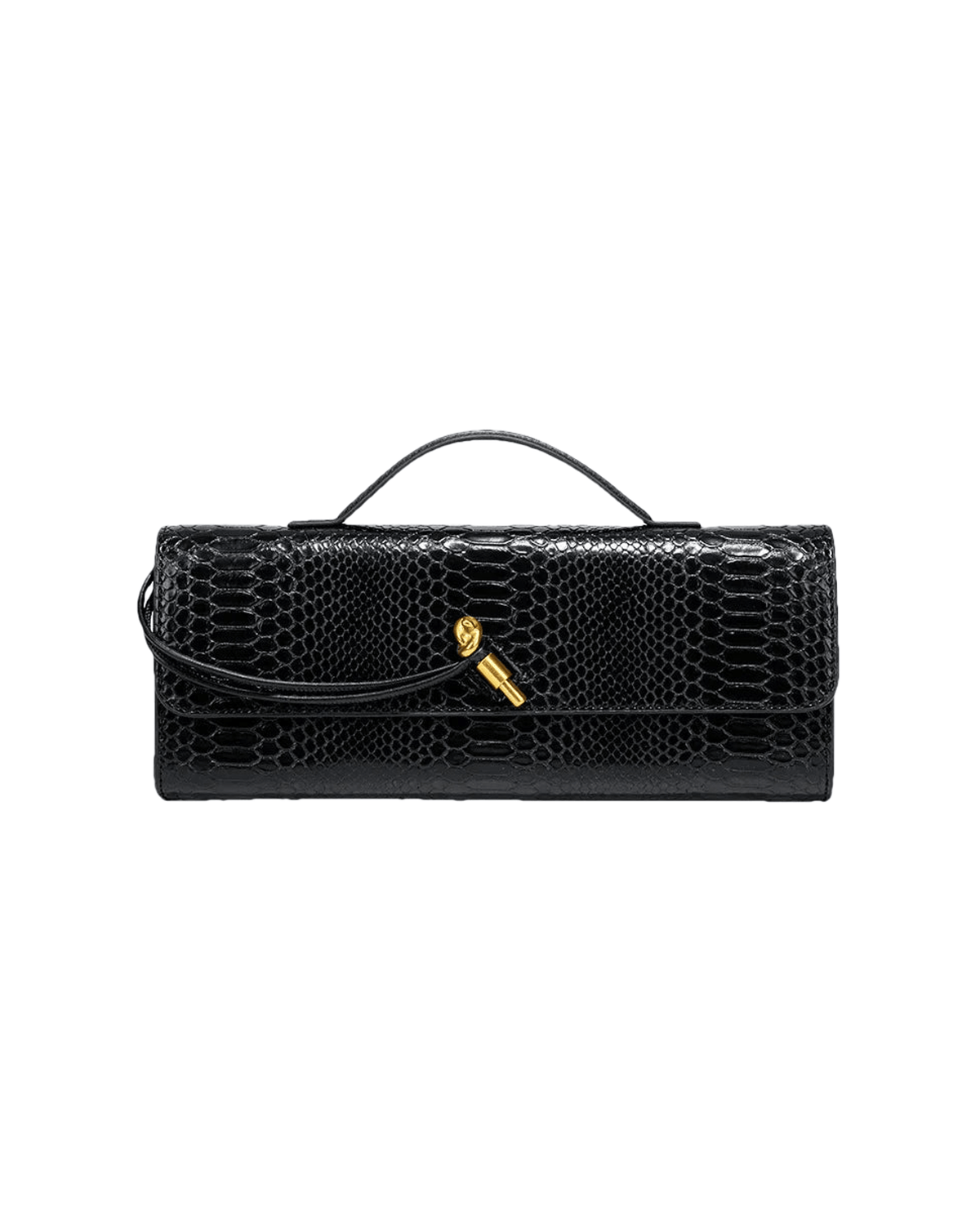 MIRAEE-UNIFORM-2026 | SERENA – Edle Baguette Bag in exotischer Python-Optik – Black – freigestellte Produktansicht auf weißem Hintergrund