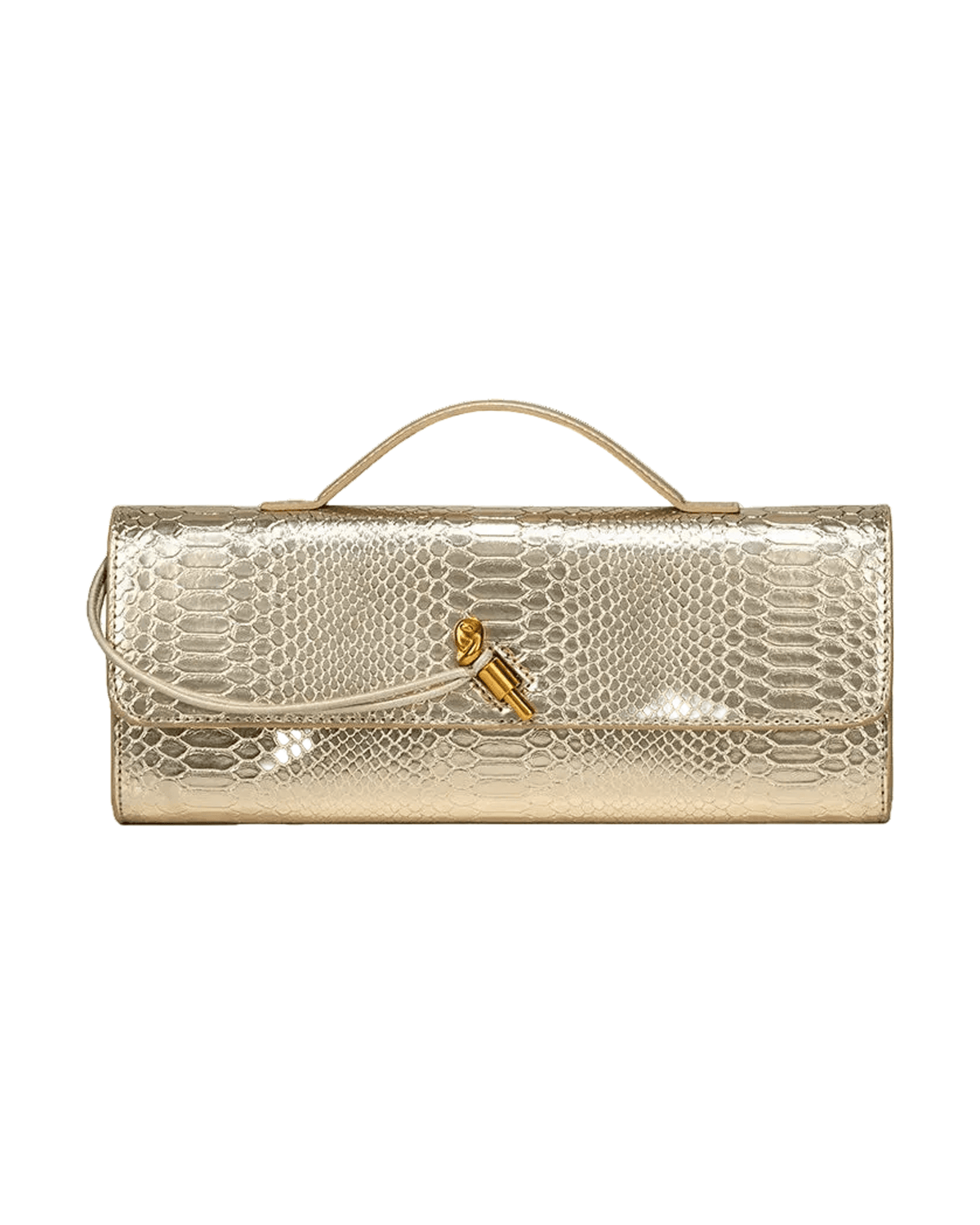 MIRAEE-UNIFORM-2026 | SERENA – Edle Baguette Bag in exotischer Python-Optik – Golden – freigestellte Produktansicht auf weißem Hintergrund