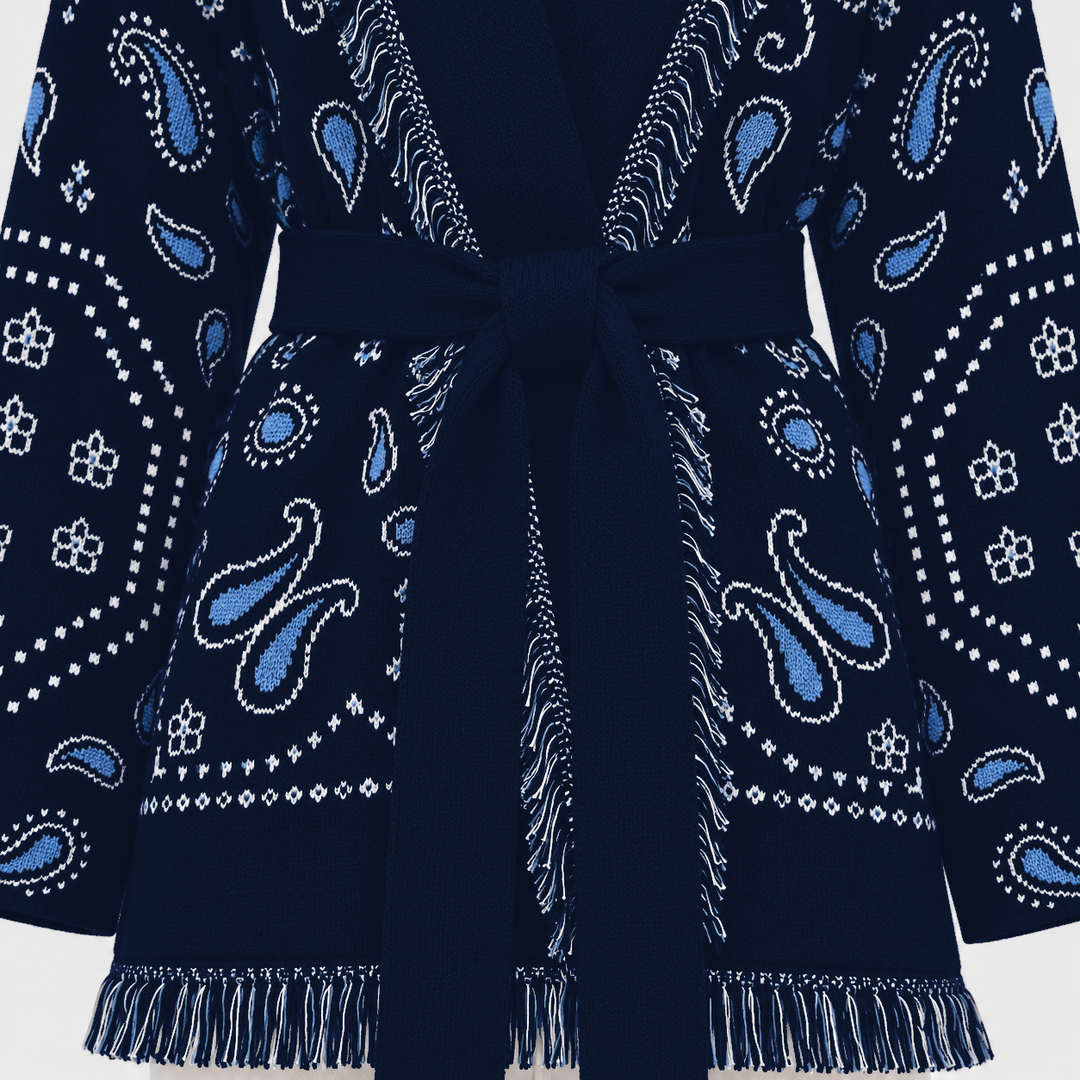 SIENNA dunkelblaue Wolljacke – Bindegürtel Detail