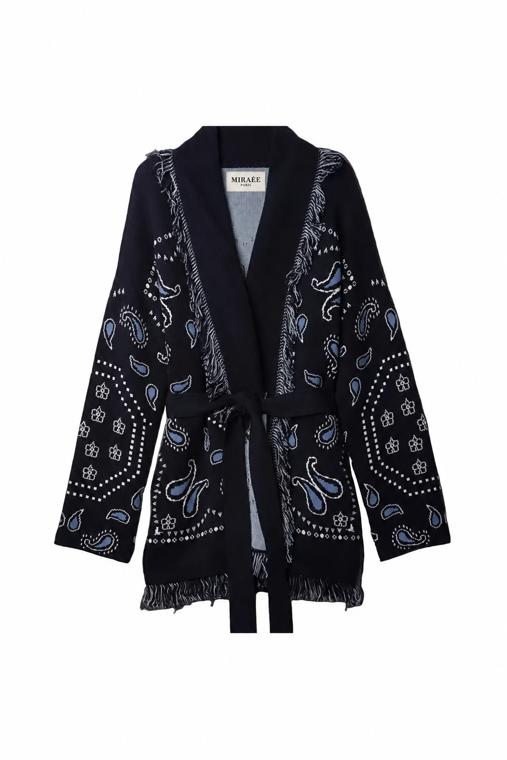 SIENNA - Dunkelblaue Wolljacke mit Bindegürtel