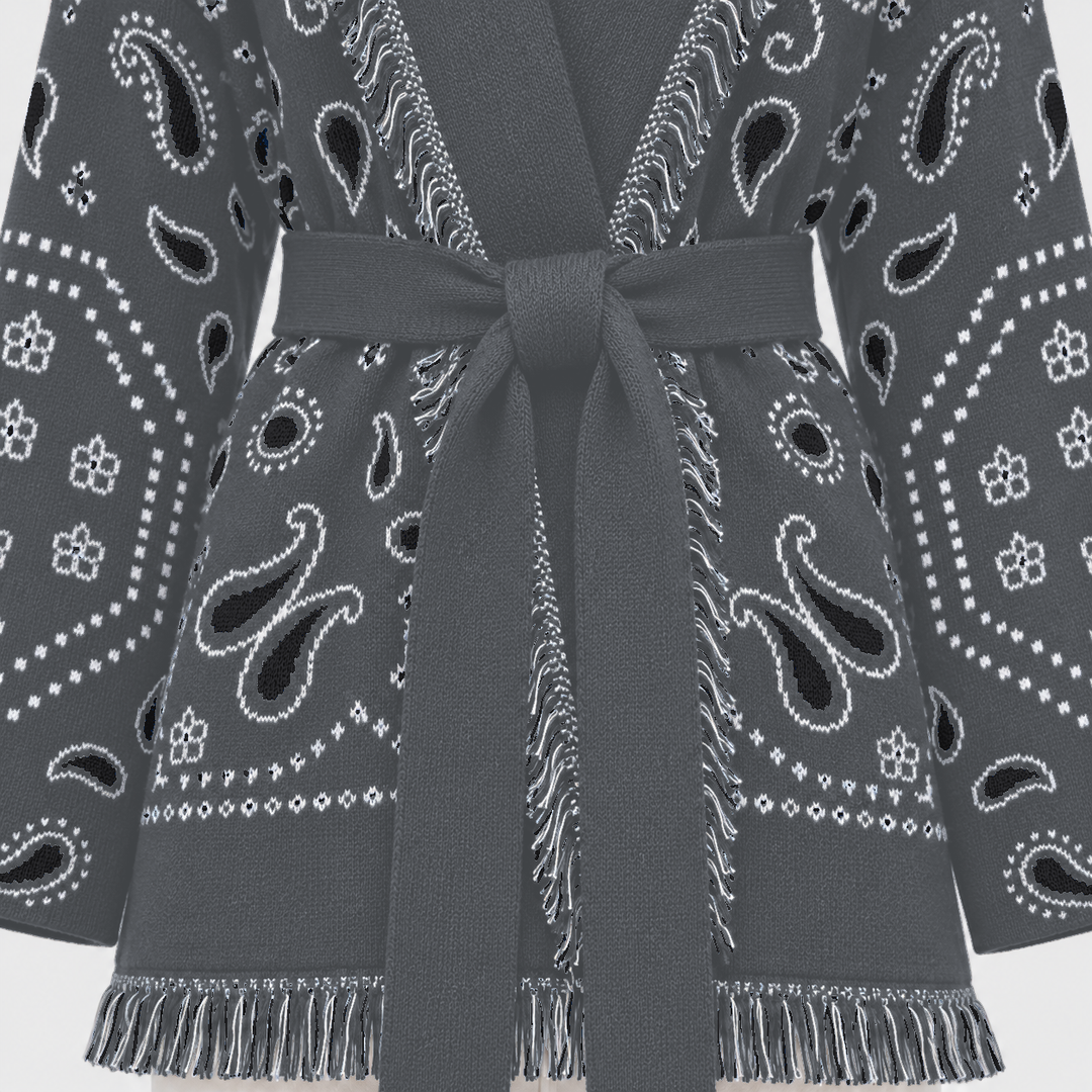 SIENNA graue Wolljacke – Bindegürtel Detail