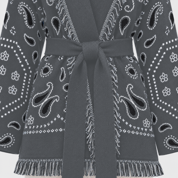 SIENNA graue Wolljacke – Bindegürtel Detail