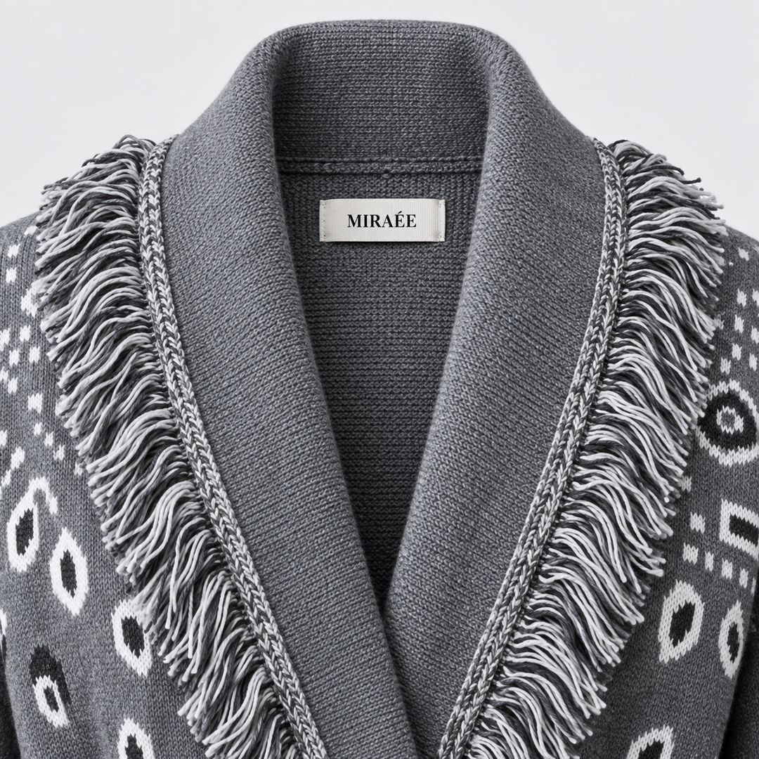 SIENNA Graue Wolljacke – MIRAÉE PARIS Innenlabel und Kragendetail