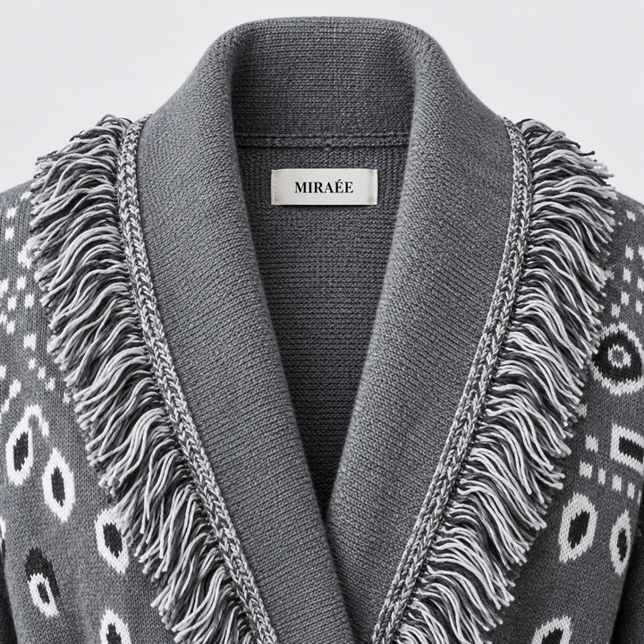 SIENNA Graue Wolljacke – MIRAÉE PARIS Innenlabel und Kragendetail