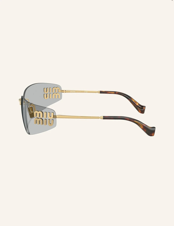 Miraee Paris – Luxus Shield Sonnenbrille mit Gold-Details & verspiegelten Gläsern.