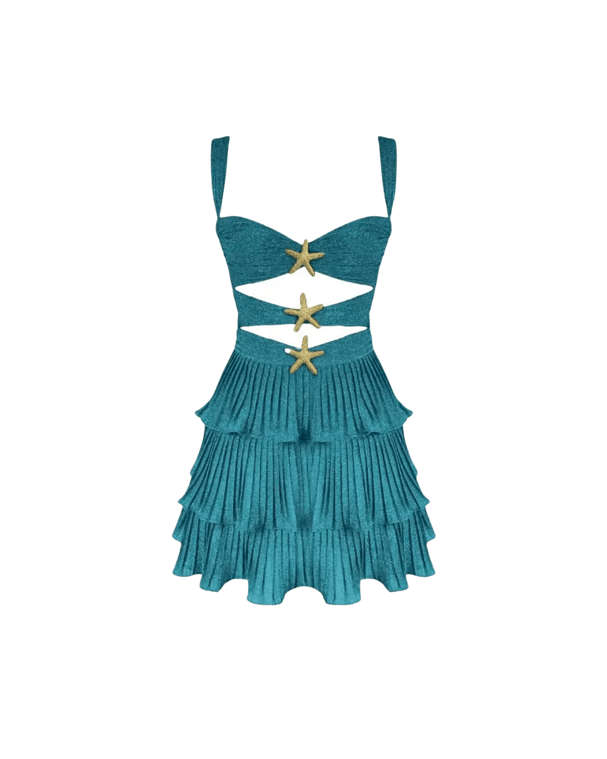 MIRAEE-UNIFORM-2026 | STAR FISH – Elegantes Kleid mit Seestern-Details – Blau – freigestellte Produktansicht auf weißem Hintergrund