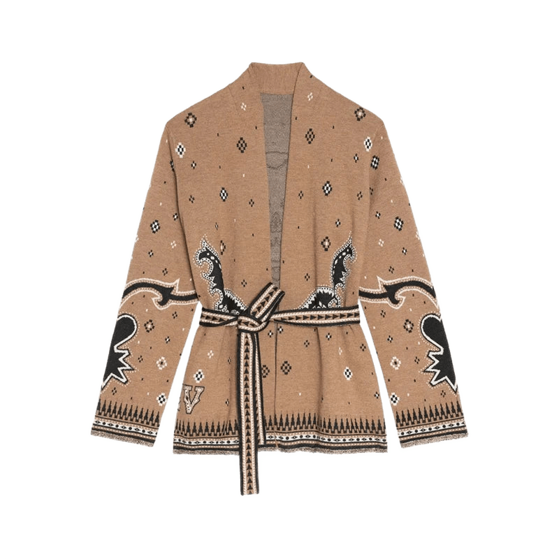 TARA – Vintage Fransen-Cardigan mit Print | V-Neck - ZAYVI