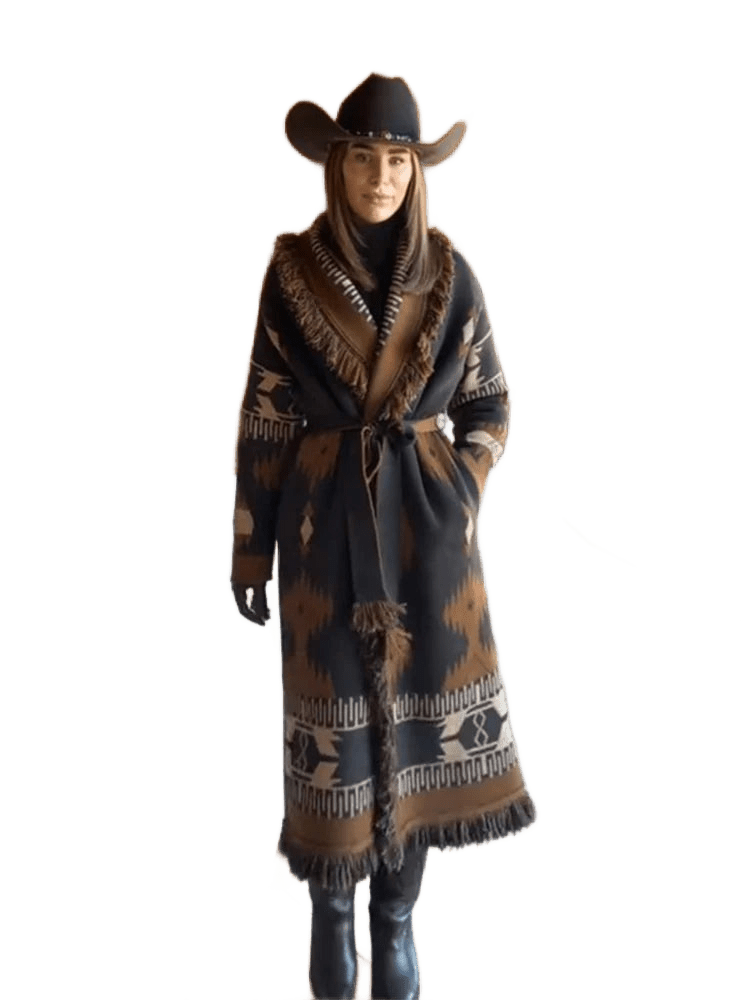 TARA – Vintage Fransen-Cardigan mit Print | V-Neck - ZAYVI