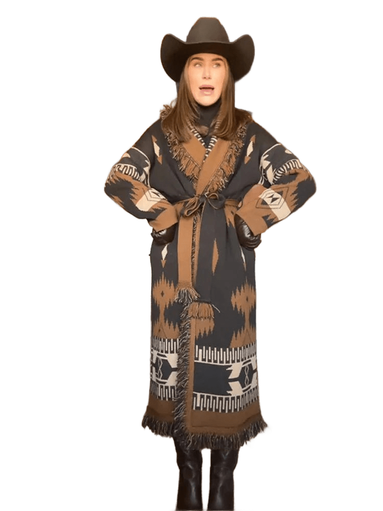 TARA – Vintage Fransen-Cardigan mit Print | V-Neck - ZAYVI