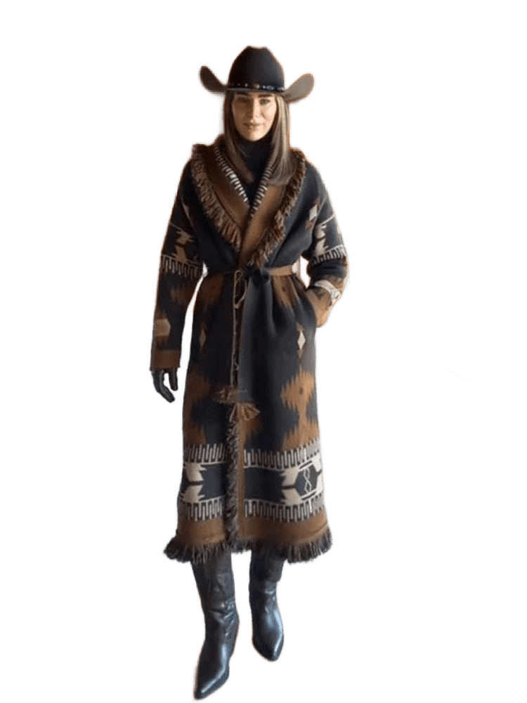 TARA – Vintage Fransen-Cardigan mit Print | V-Neck - ZAYVI