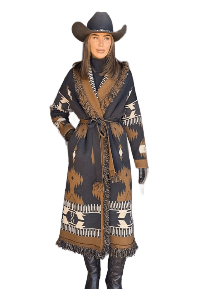 TARA – Vintage Fransen-Cardigan mit Print | V-Neck - ZAYVI