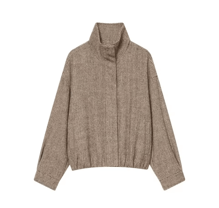 MARINA – Luxuriöses Damen‑2‑Teiler‑Set, eleganter Pullover in Braun mit Stehkragen für stilvolle Looks.