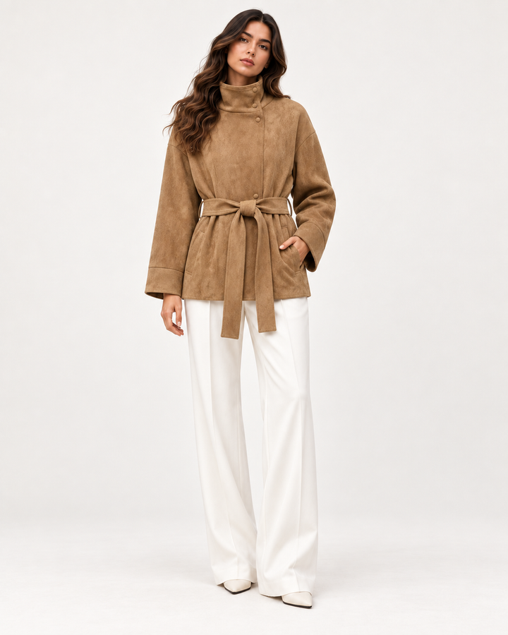 VALÉRIE Mantel in Khaki – Modelansicht vorne