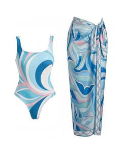 MIRAEE-UNIFORM-2026 | Vintage Print Long Sleeve Swimsuit Set – BIKINI-SKIRT 2 – freigestellte Produktansicht auf weißem Hintergrund