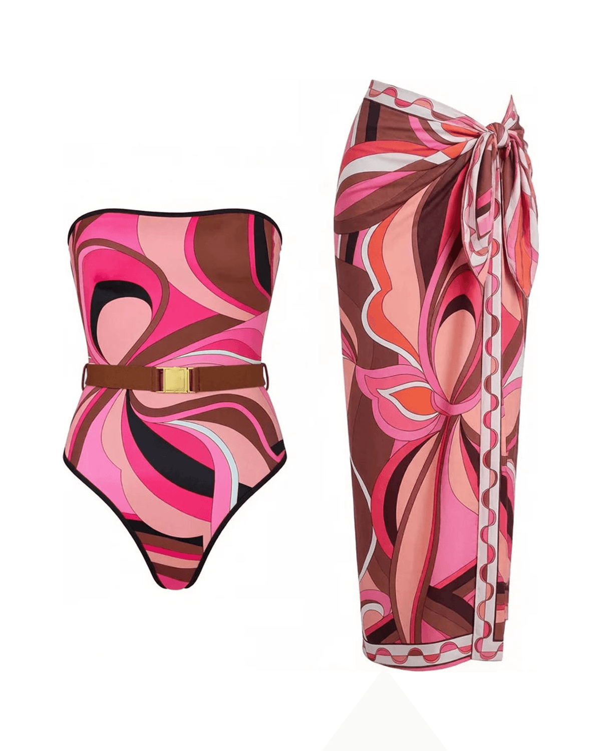 MIRAEE-UNIFORM-2026 | Vintage Print Long Sleeve Swimsuit Set – BIKINI-SKIRT 5 – freigestellte Produktansicht auf weißem Hintergrund
