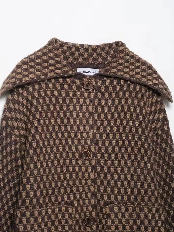 Vintage Wool Cape „Claudie“ – Brown Houndstooth - Miraee Paris