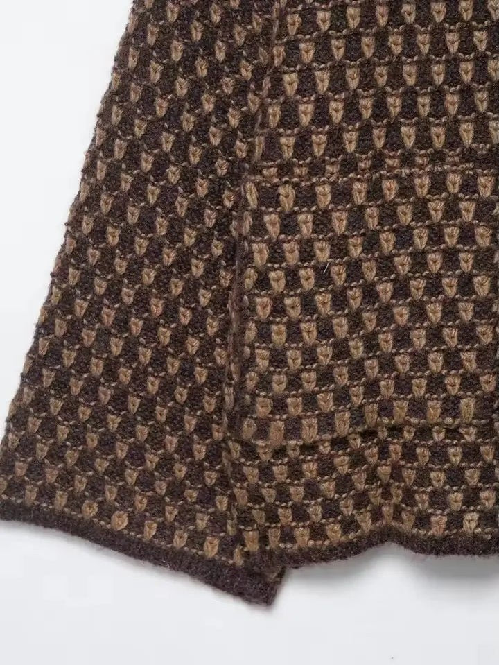 Vintage Wool Cape „Claudie“ – Brown Houndstooth - Miraee Paris