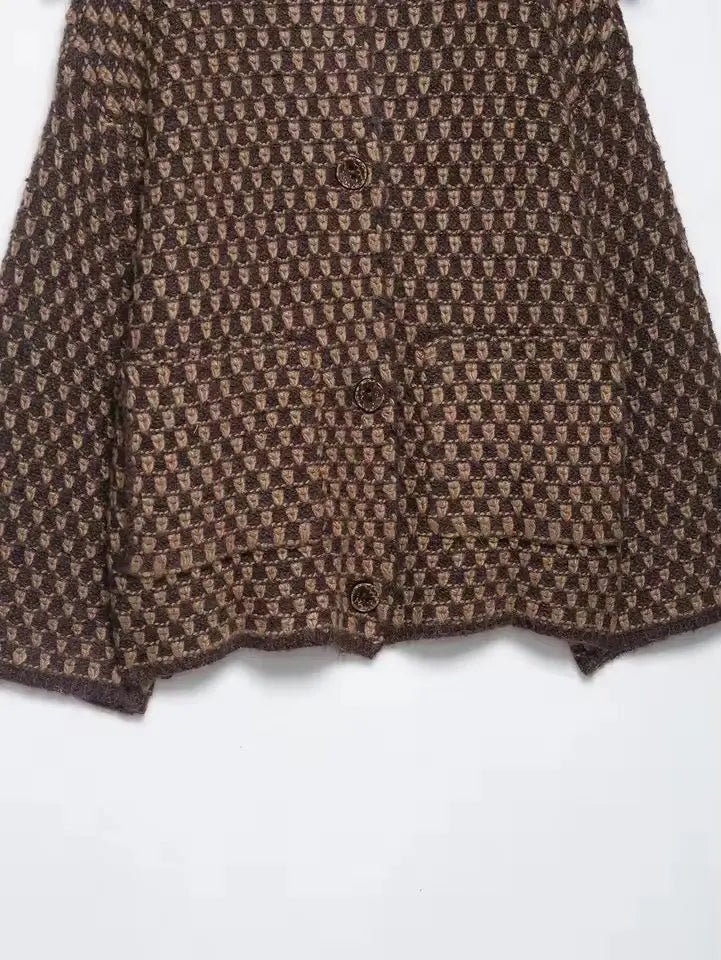 Vintage Wool Cape „Claudie“ – Brown Houndstooth - Miraee Paris